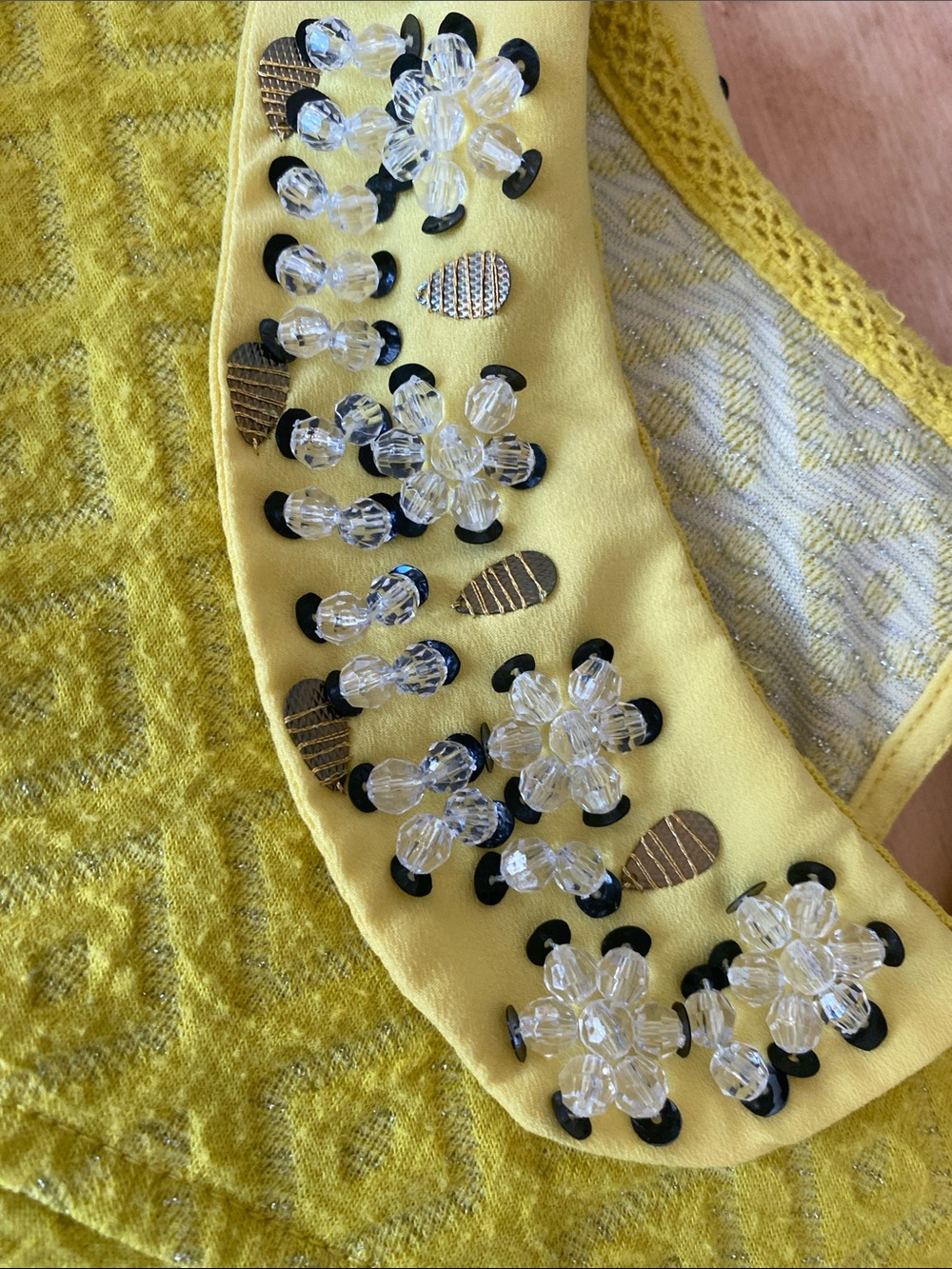 Anthro Yellow Textured Peter Pan Collar Blouse with Embellished Collar - Picture 5 of 12